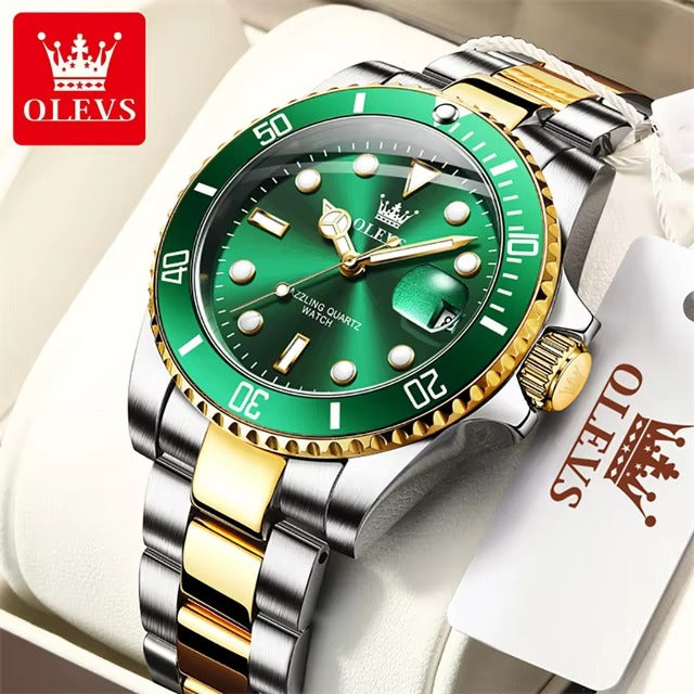 OLEVS Luxury Men’s Quartz Watch – One-Way Rotating Bezel, Auto Date, Waterproof, Elegant Wristwatch for Business & Casual Style
