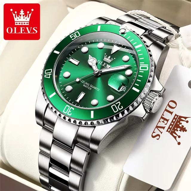 OLEVS Luxury Men’s Quartz Watch – One-Way Rotating Bezel, Auto Date, Waterproof, Elegant Wristwatch for Business & Casual Style