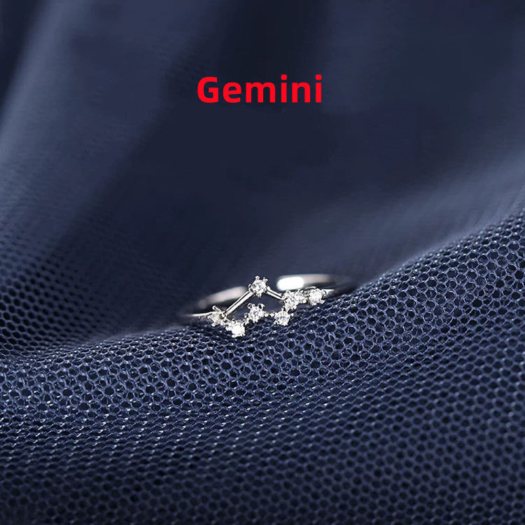 Zodiac Sign Ring – Adjustable S925 Sterling Silver Astrology Jewelry for Women & Men