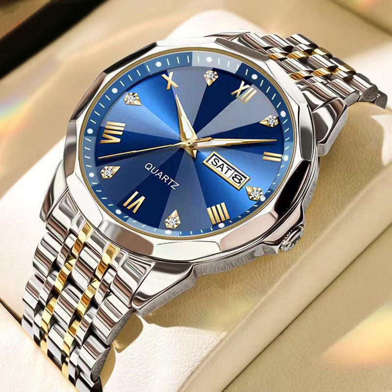 Business Men’s Quartz Watch – Double Calendar, High-Grade Luxury Timepiece