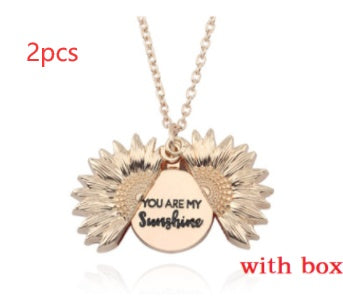 Sunflower Double Lettering Necklace – Inspirational Sunflower Pendant Jewelry for Women