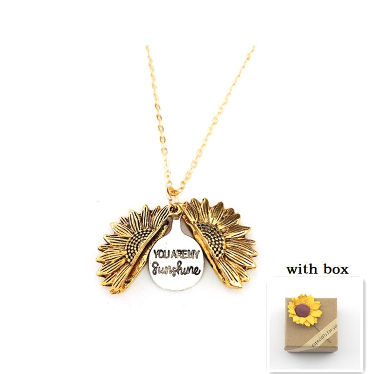 Sunflower Double Lettering Necklace – Inspirational Sunflower Pendant Jewelry for Women