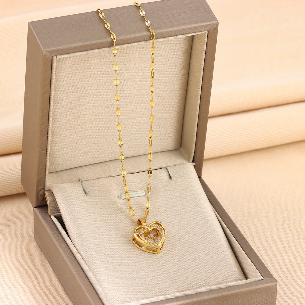 Double-Layer Love Necklace for Women – Rhinestone Titanium Steel Pendant, Fashion Jewelry Valentine’s Gift