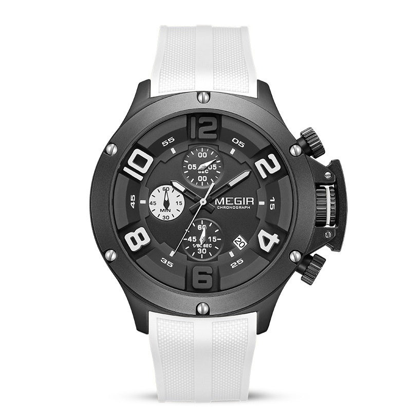 Megir Men’s Multi-Function Chronograph Sports Quartz Watch with Silicone Band