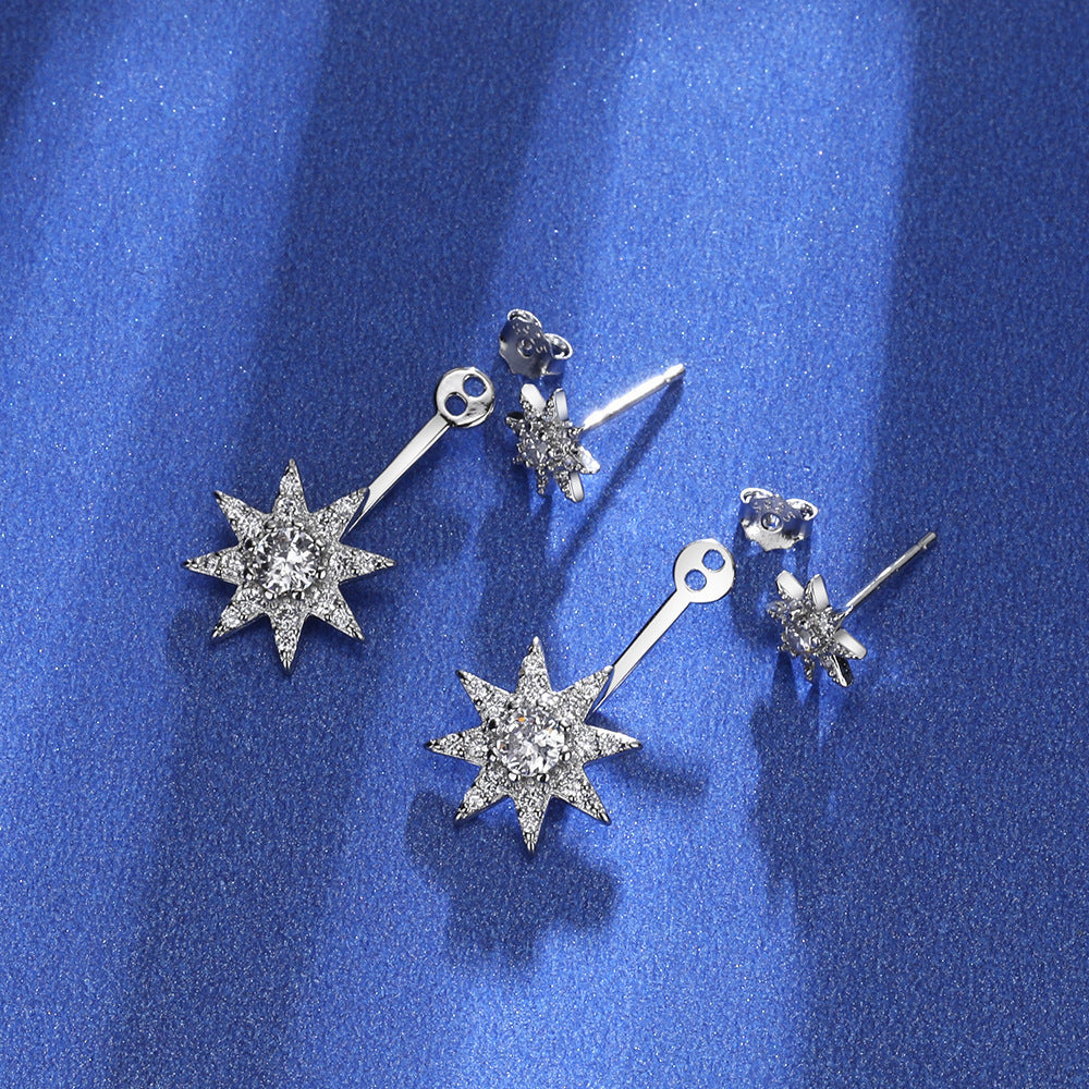 Elegant Octagonal Star Stud Earrings for Women – Fashion Silver-Plated Micro Inlay Jewelry