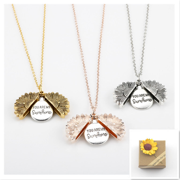 Sunflower Double Lettering Necklace – Inspirational Sunflower Pendant Jewelry for Women