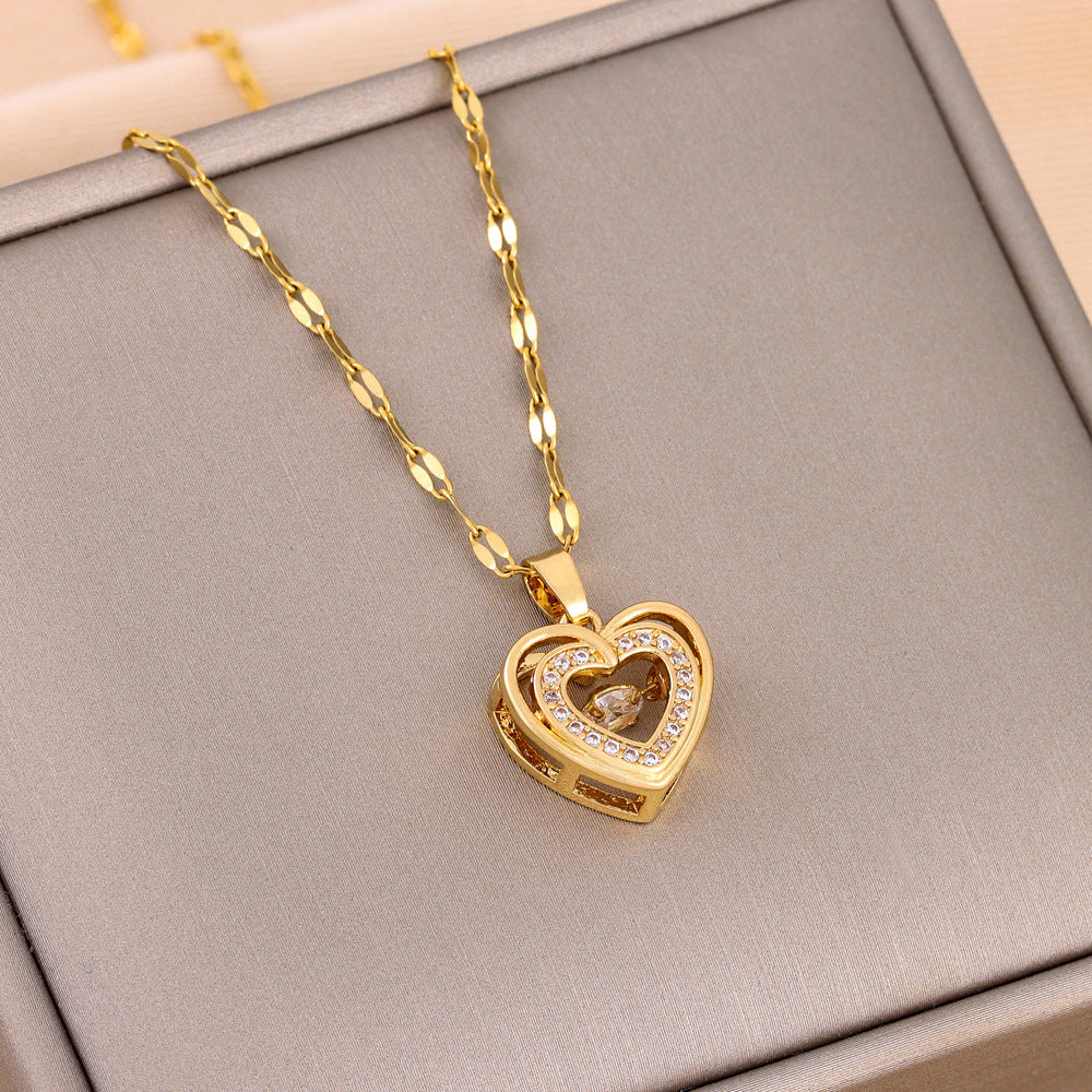 Double-Layer Love Necklace for Women – Rhinestone Titanium Steel Pendant, Fashion Jewelry Valentine’s Gift