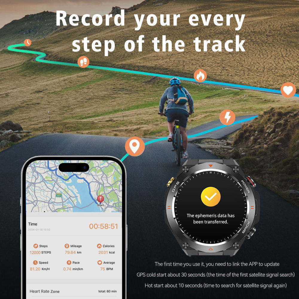 SENBONO 1.45" HD GPS Smart Watch for Men – Built-in GPS, Altimeter, Barometer, Compass, AI Voice Assistant, Fitness Tracker for Android & iPhone