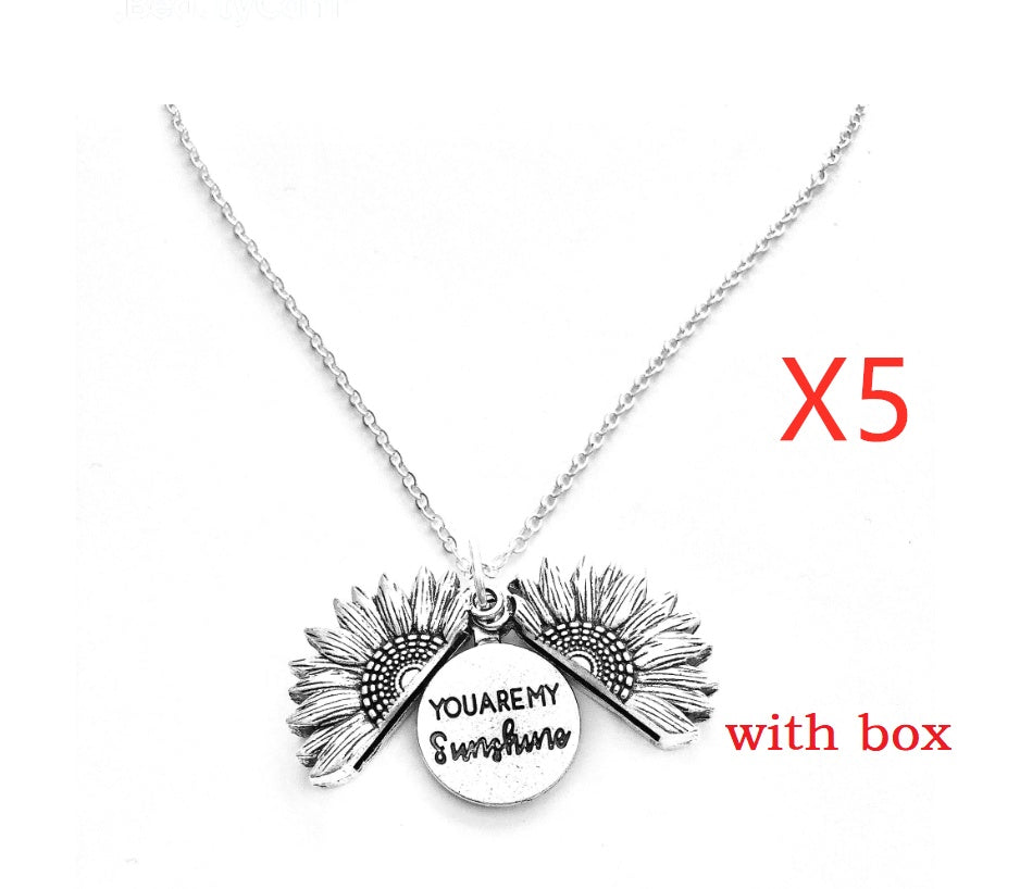 Sunflower Double Lettering Necklace – Inspirational Sunflower Pendant Jewelry for Women