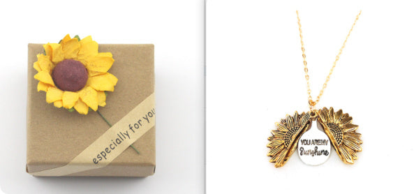 Sunflower Double Lettering Necklace – Inspirational Sunflower Pendant Jewelry for Women