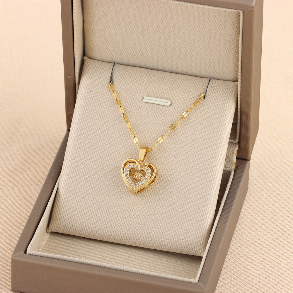 Double-Layer Love Necklace for Women – Rhinestone Titanium Steel Pendant, Fashion Jewelry Valentine’s Gift