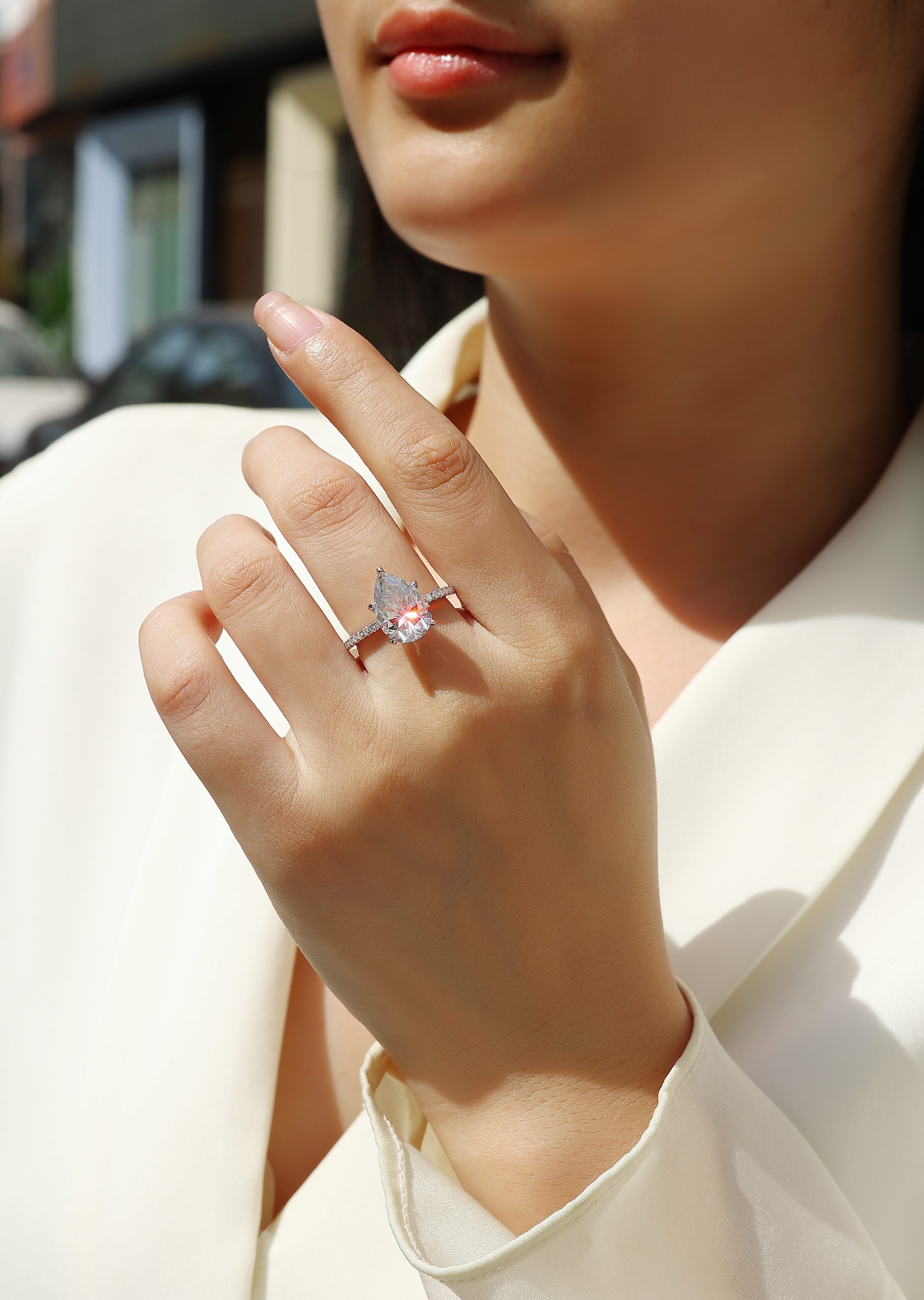 Light & Shadow Moissanite Diamond Ring – S925 Sterling Silver Platinum Jewelry for Women